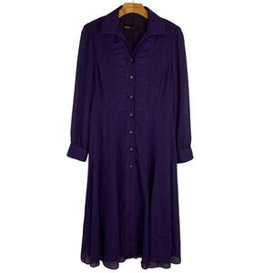 UVA Womens size small Purple Mettalic button front long sleeve A-line midi Dress